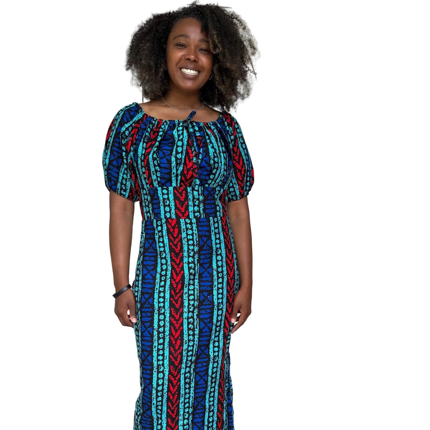 Ankara African Print Tie-Front Long Dress: Off-Shoulder Cotton Fashion Afro American Outfits