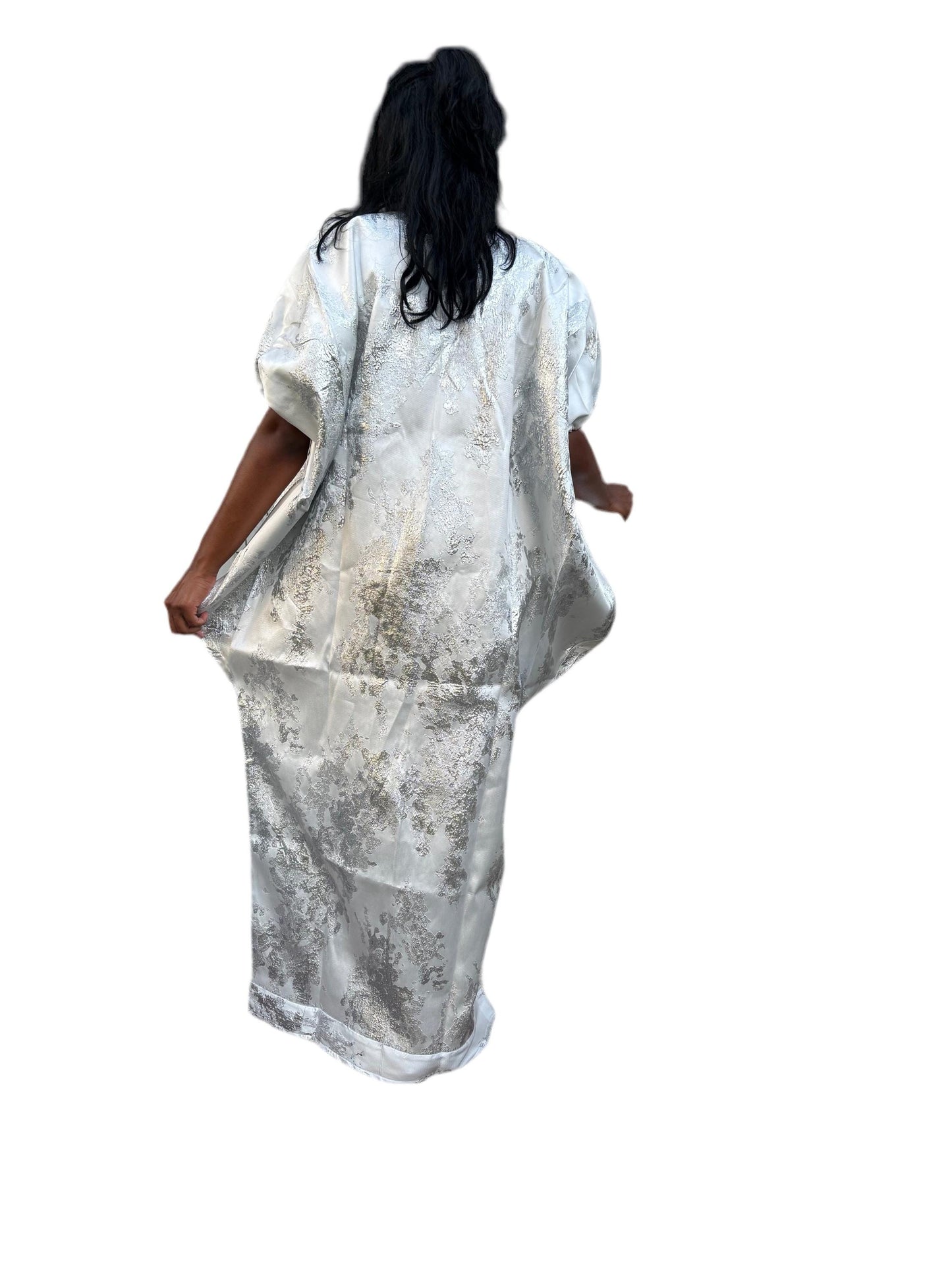 Luxury White African Damask Brocade Bubu/Boubou Maxi Dress