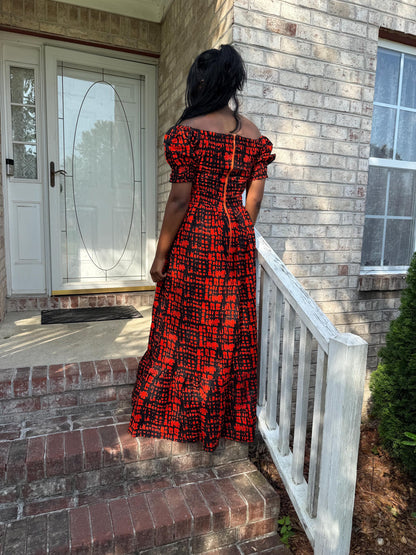 African  Ankara  Wax Print Smoked Upper Long Dress