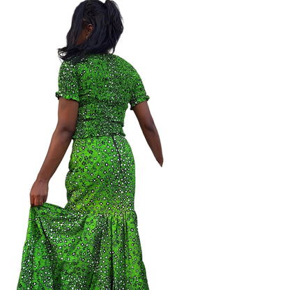 African Wax Print Ankara Smoked Top 2p Skirt and Blouse Afro American Outfits