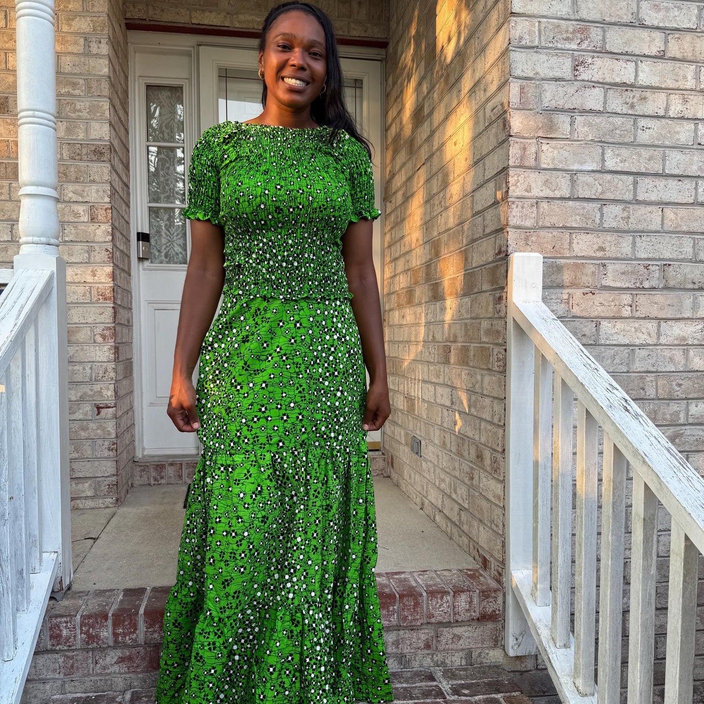 African Wax Print Ankara Smoked Top 2p Skirt and Blouse Afro American Outfits