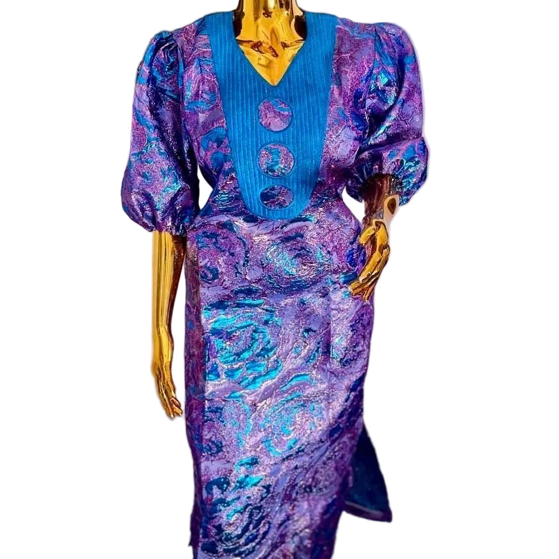 African Unique Rich Aunty  Damask Brocade  Embroidered Kaftan Dress Afro American Outfits