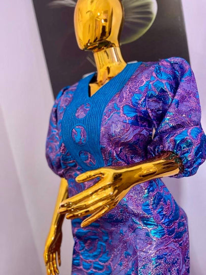 African Unique Rich Aunty  Damask Brocade  Embroidered Kaftan Dress Afro American Outfits