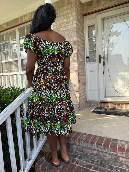 African Print Ankara Polkadot Adjustable Off Shoulder Dress
