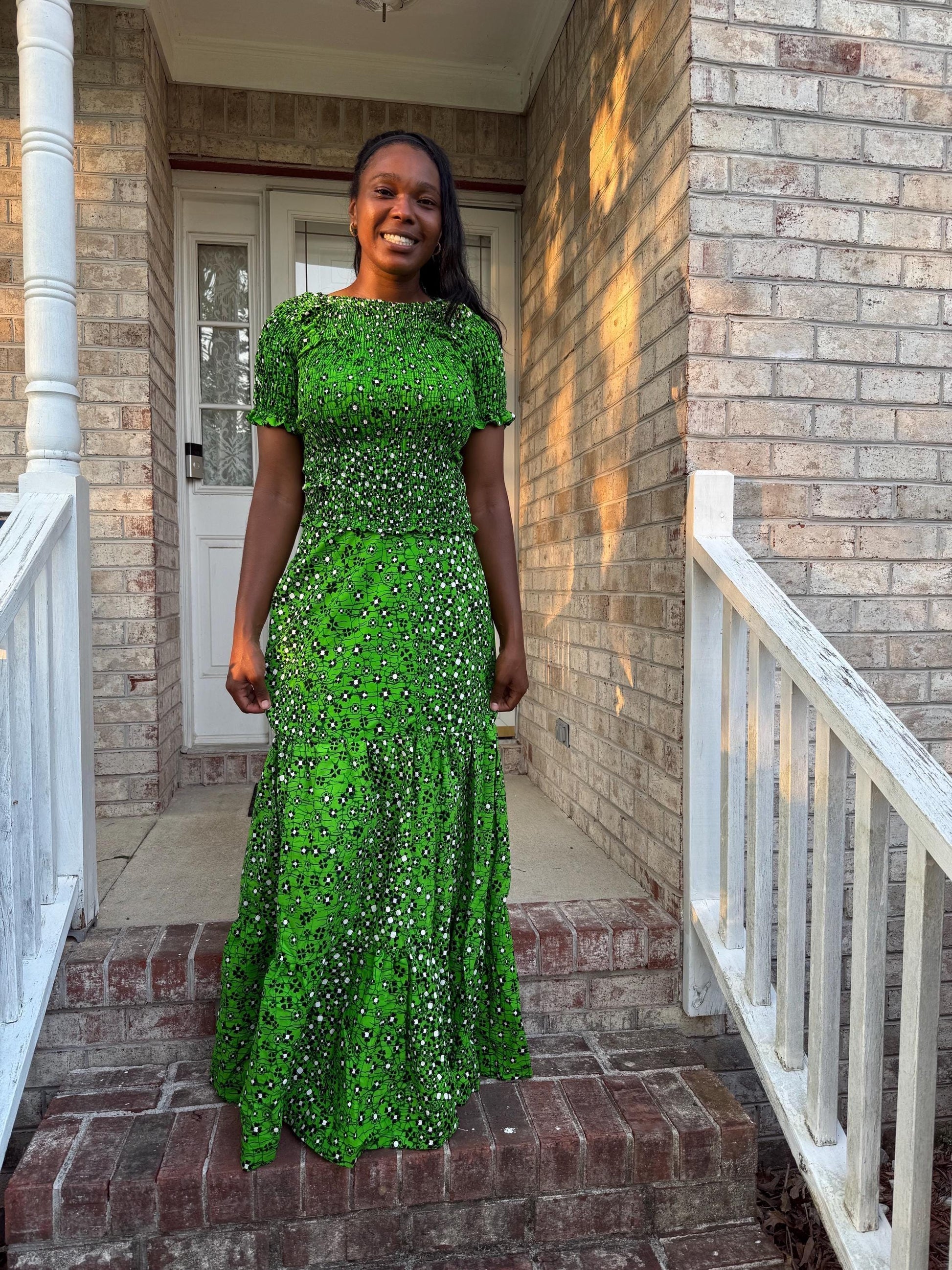 African Wax Print Ankara Smoked Top 2p Skirt and Blouse Afro American Outfits