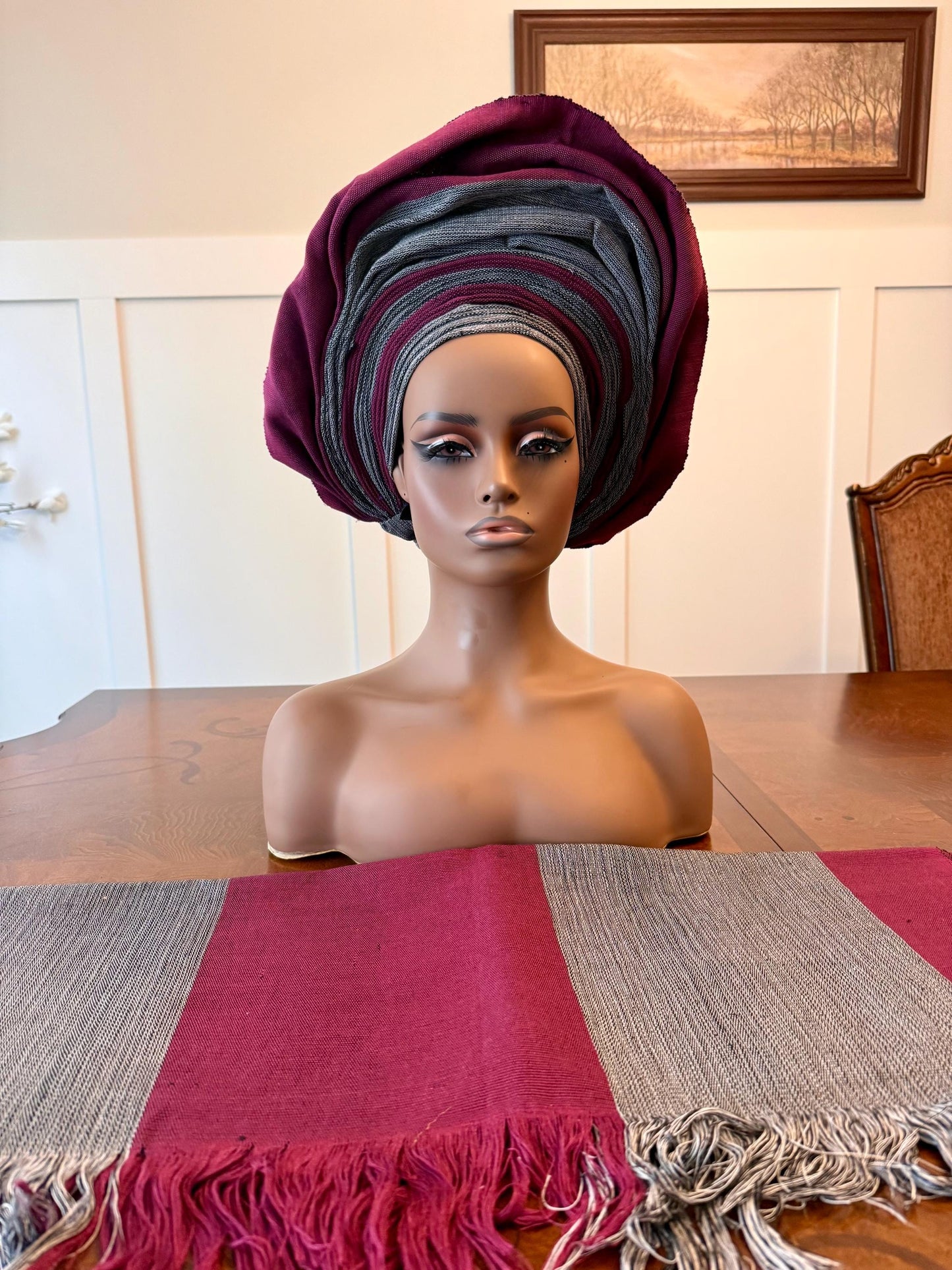 Traditional African Bridal Headgear/Head Tie Aso-Oke/Kente Auto Gele 2p Set Gele and Ipele