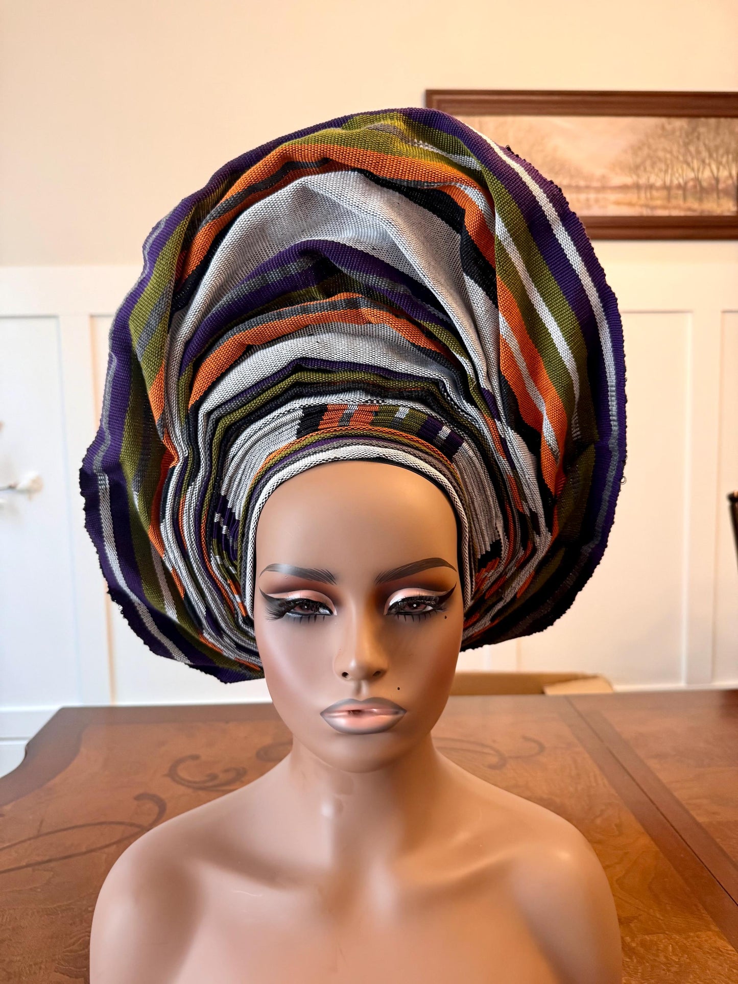 Auto Gele & Ipele 2p Set: Traditional Aso-Oke Bridal Headwear Afro American Outfits