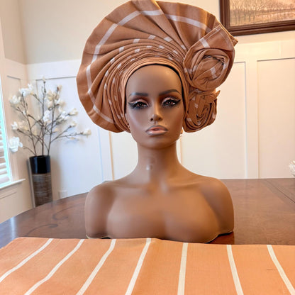 Auto Gele & Ipele 2p Set: Traditional Aso-Oke Bridal Headwear Afro American Outfits