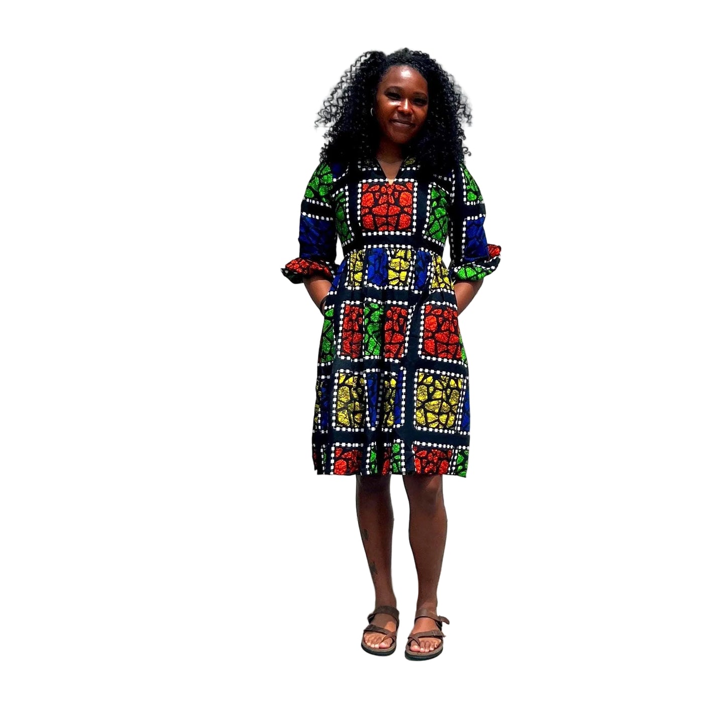 African Ankara Wax Print  Afro Tiara Dress Multicolored Dress