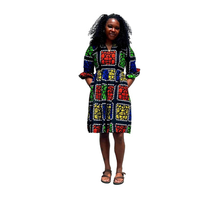 African Ankara Wax Print  Afro Tiara Dress Multicolored Dress
