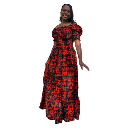 African  Ankara  Wax Print Smoked Upper Long Dress