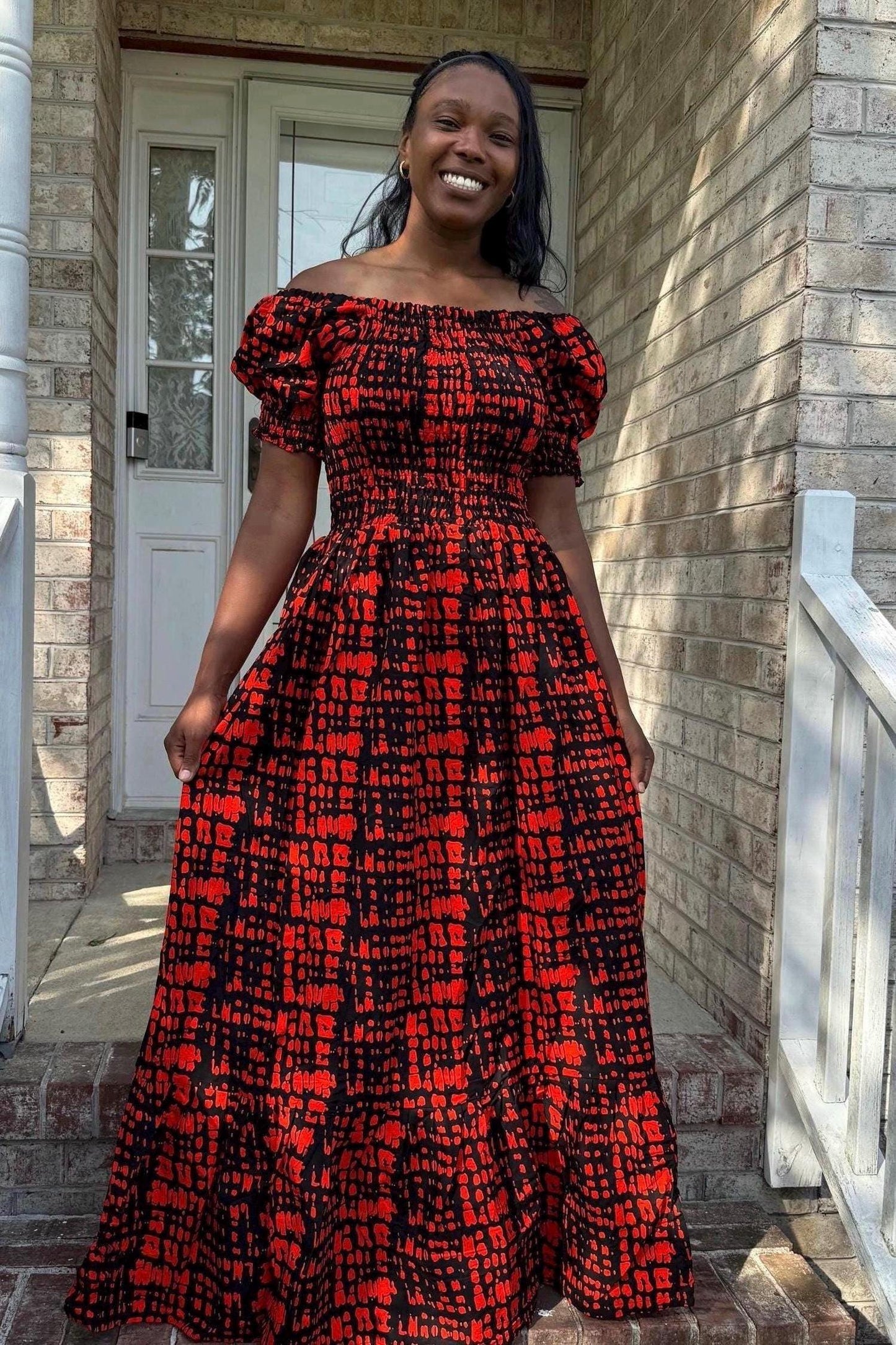 African  Ankara  Wax Print Smoked Upper Long Dress