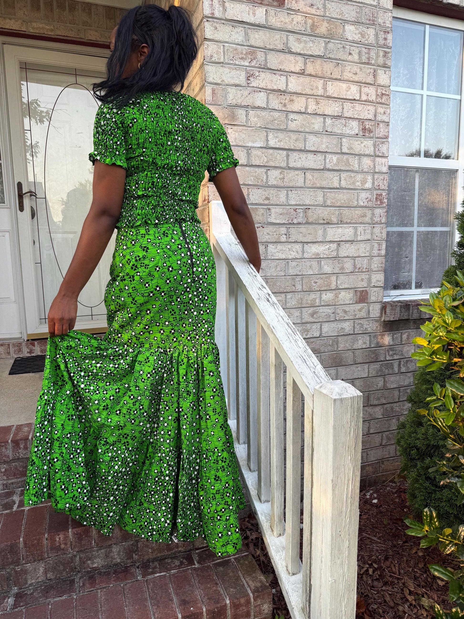 African Wax Print Ankara Smoked Top 2p Skirt and Blouse Afro American Outfits