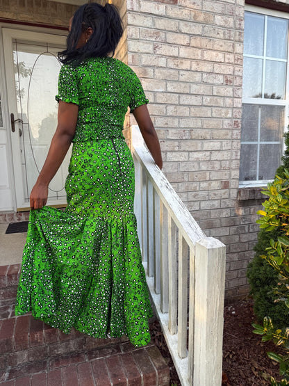 African Wax Print Ankara Smoked Top 2p Skirt and Blouse Afro American Outfits
