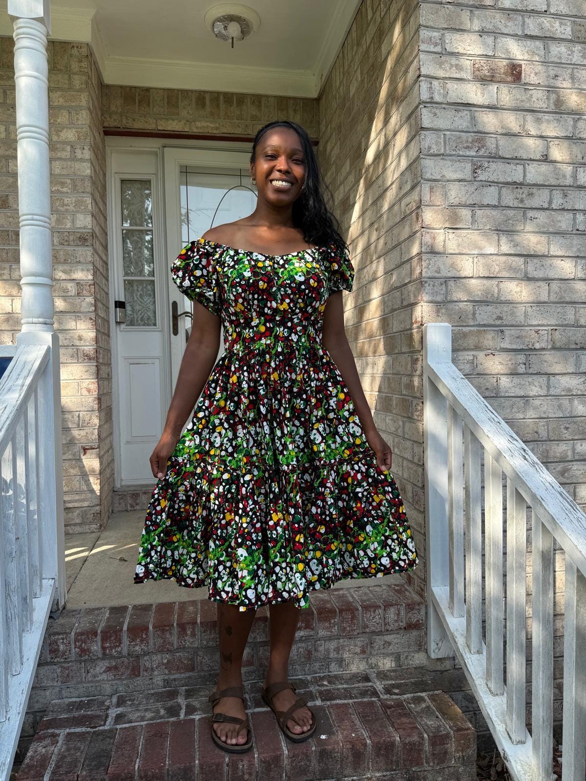 African Print Ankara Polkadot Adjustable Off Shoulder Dress