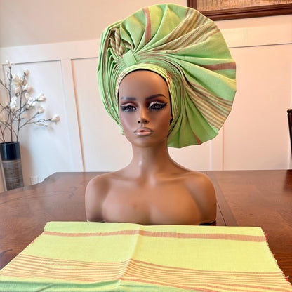 Auto Gele & Ipele 2p Set: Traditional Aso-Oke Bridal Headwear Afro American Outfits