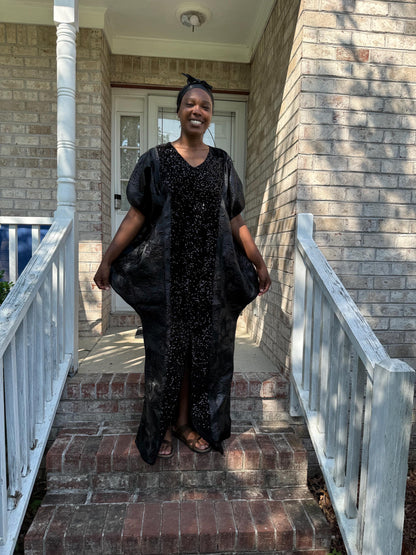 African Unique Rich Aunty Black Damask Brocade Boubou/Maxi Dress Afro American Outfits