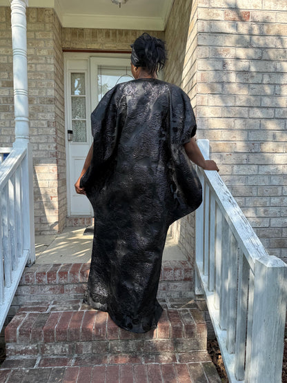 African Unique Rich Aunty Black Damask Brocade Boubou/Maxi Dress Afro American Outfits