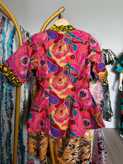 African Ankara Print Floral Front Zip 2p Pant Set