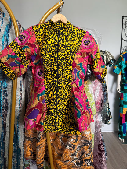 African Ankara Print Floral Front Zip 2p Pant Set