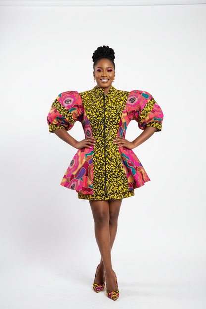 African Ankara Print Floral Front Zip 2p Pant Set