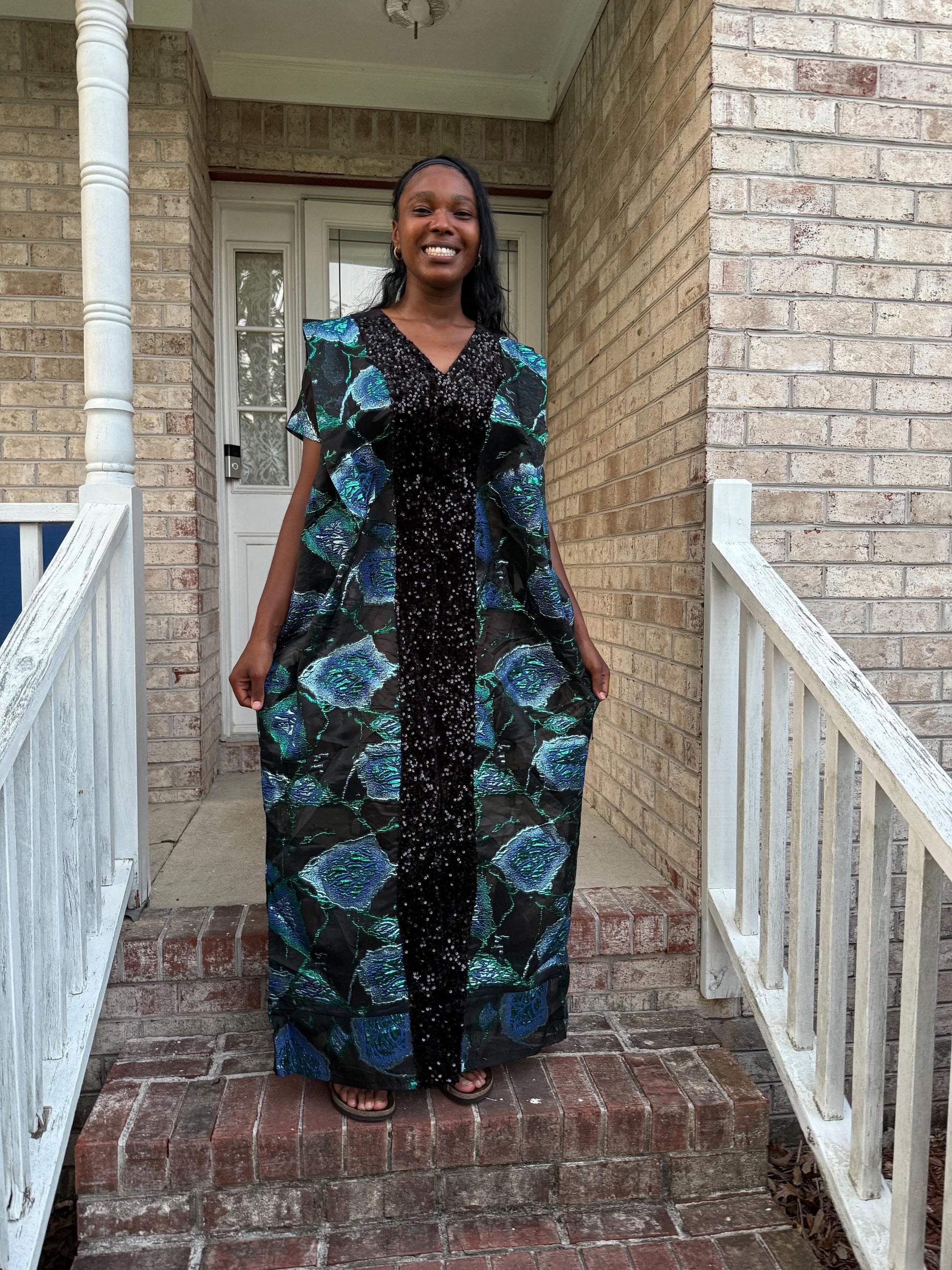African Unique Rich Aunty Black Damask Brocade Boubou/Maxi Dress Afro American Outfits