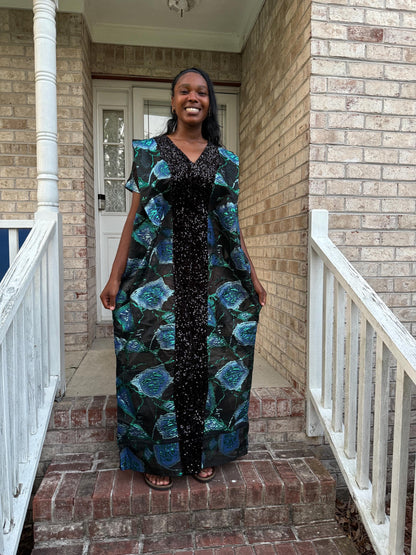 African Unique Rich Aunty Black Damask Brocade Boubou/Maxi Dress Afro American Outfits