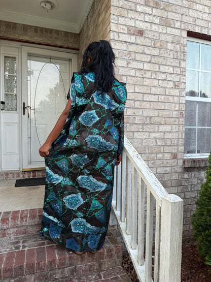 African Unique Rich Aunty Black Damask Brocade Boubou/Maxi Dress Afro American Outfits