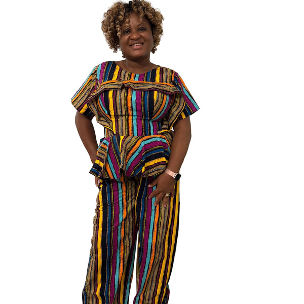 African Ankara Afro Kiara Stripped 2p Pant Set