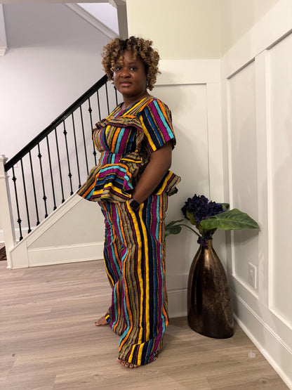 African Ankara Afro Kiara Stripped 2p Pant Set