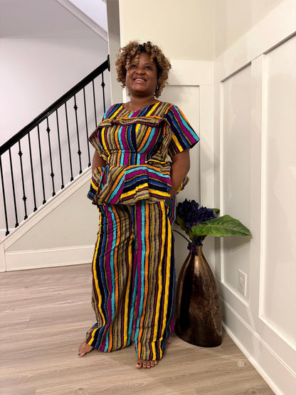 African Ankara Afro Kiara Stripped 2p Pant Set