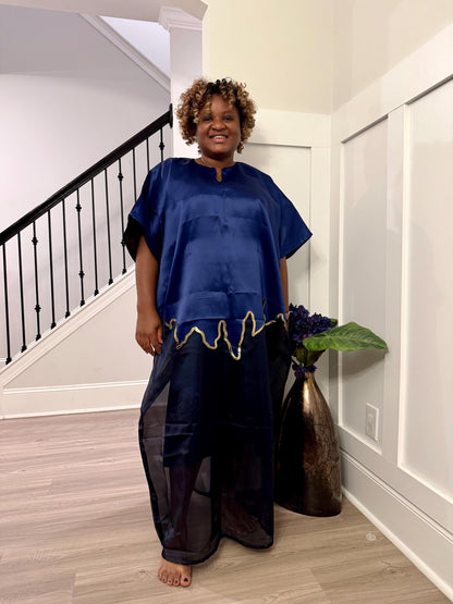 Brocade Bubu Maxi Dress: Two-Tone European Organza, Ball Sleeves  special Occasions