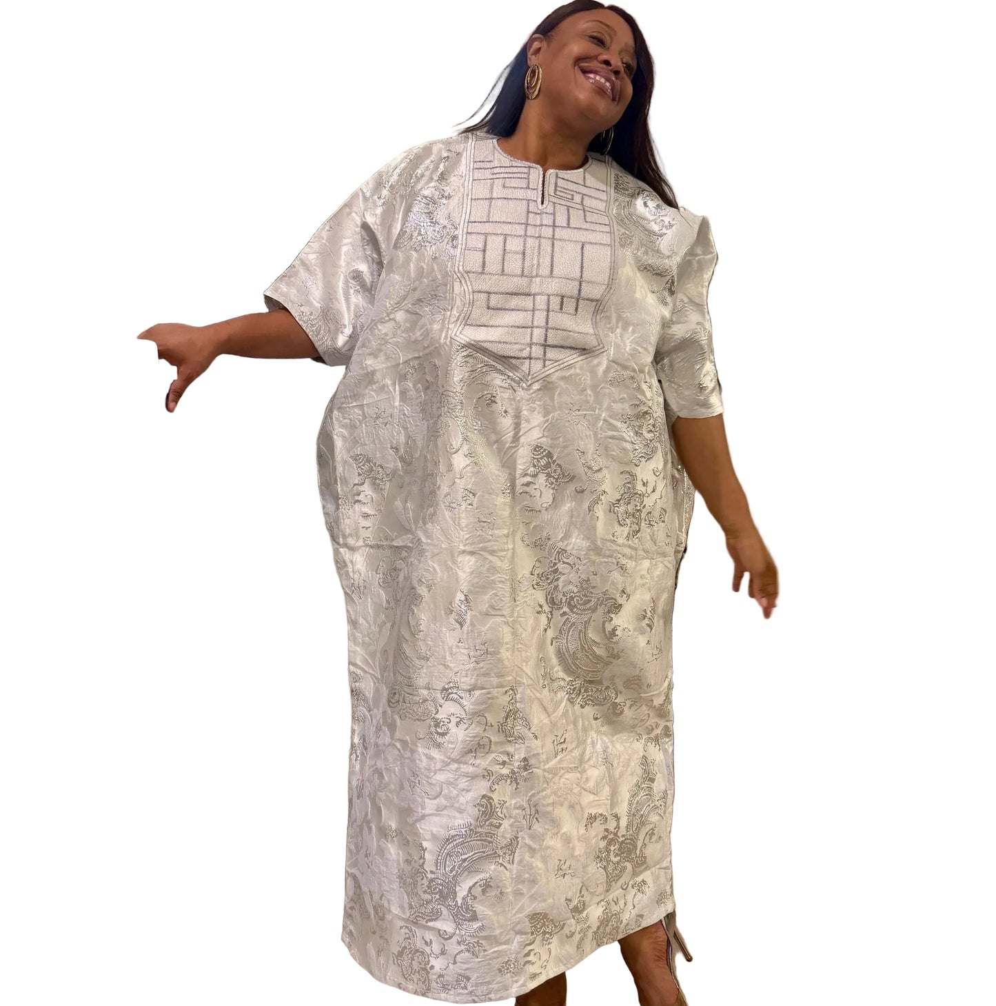 Embroidered Brocade Maxi Dress: African Bubu Boubou Gown