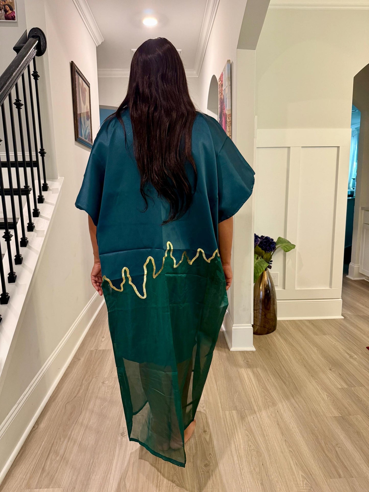 Brocade Bubu Maxi Dress: Two-Tone European Organza, Ball Sleeves  special Occasions