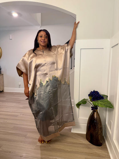 Brocade Bubu Maxi Dress: Two-Tone European Organza, Ball Sleeves  special Occasions