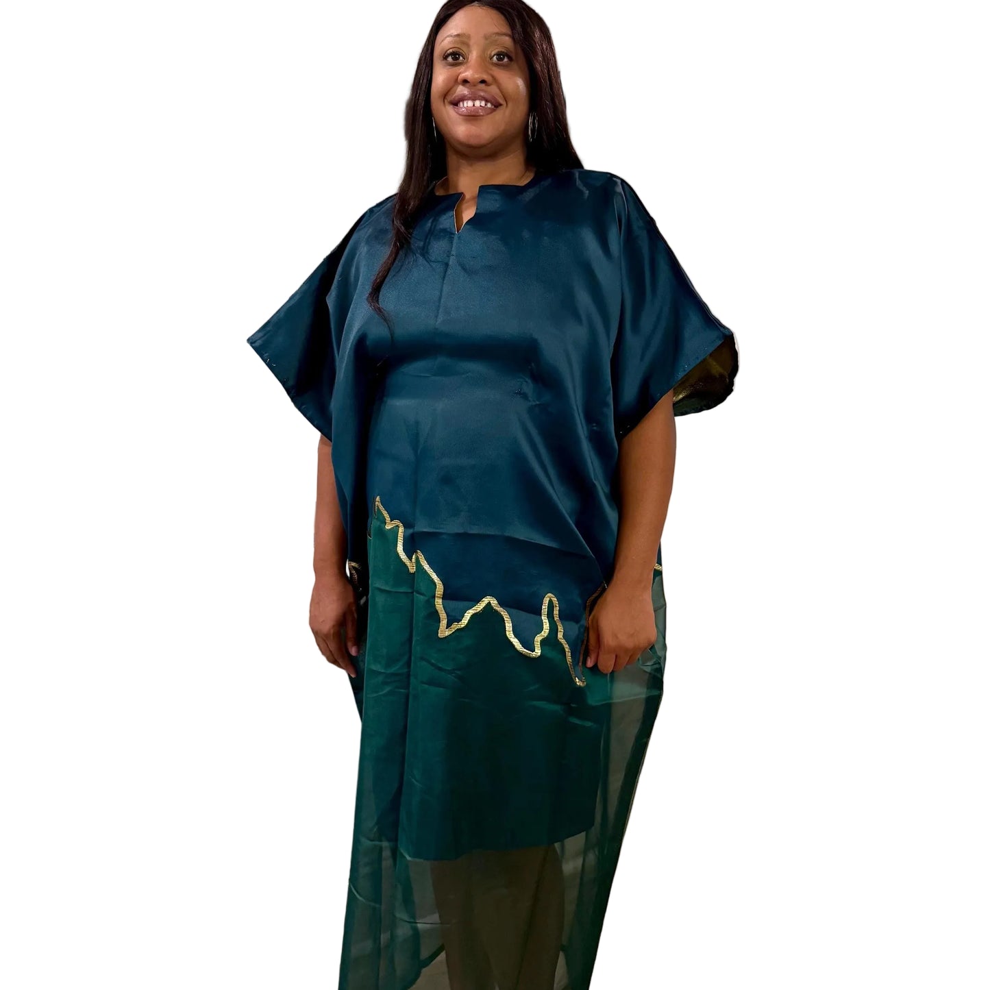 Brocade Bubu Maxi Dress: Two-Tone European Organza, Ball Sleeves  special Occasions