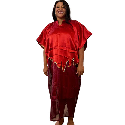 Brocade Bubu Maxi Dress: Two-Tone European Organza, Ball Sleeves  special Occasions