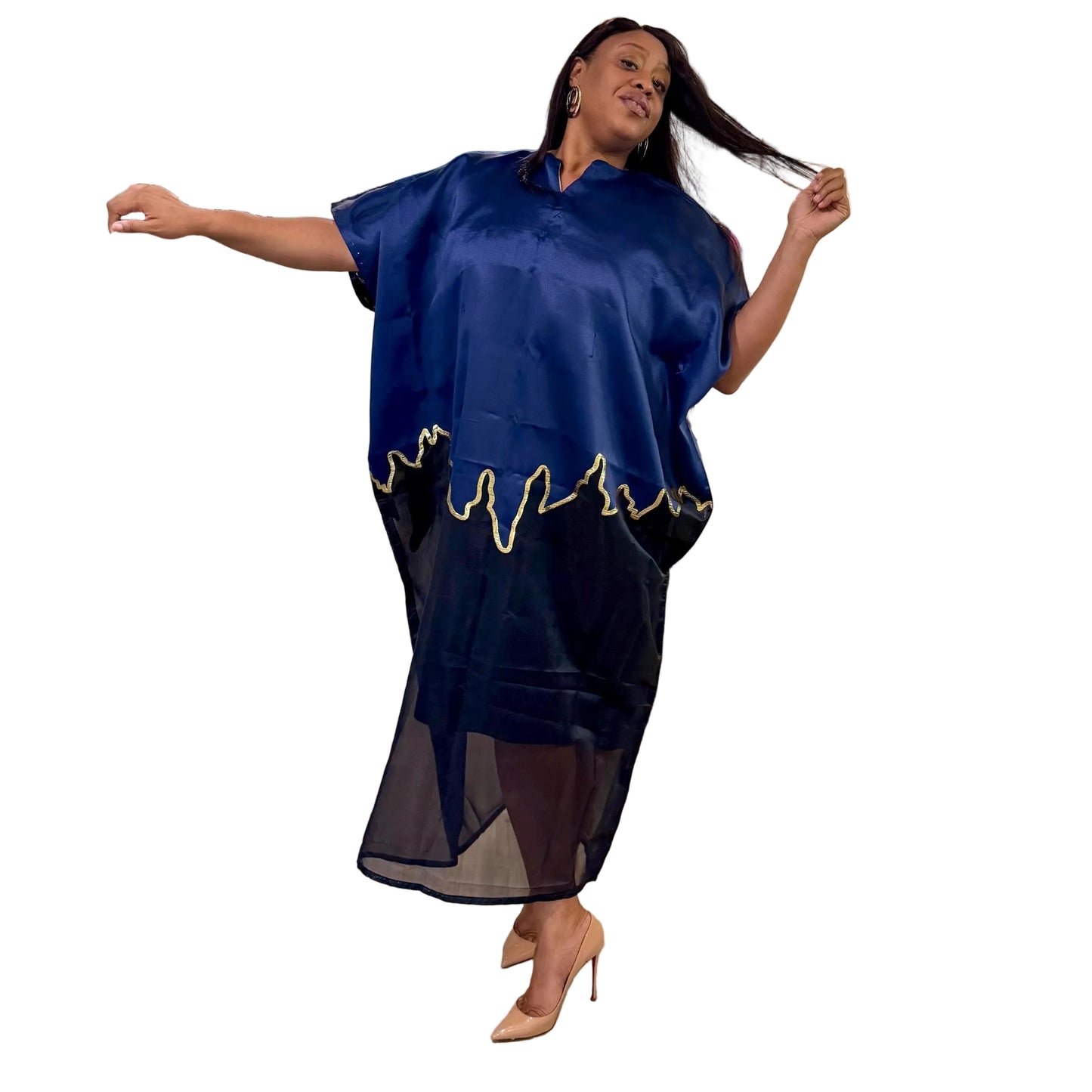 Brocade Bubu Maxi Dress: Two-Tone European Organza, Ball Sleeves  special Occasions