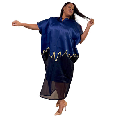 Brocade Bubu Maxi Dress: Two-Tone European Organza, Ball Sleeves  special Occasions