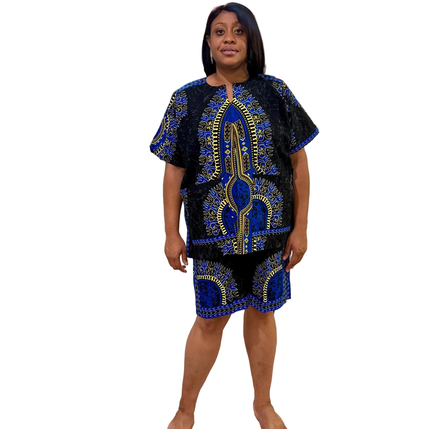 African Print Danshiki Top - Ethnic Women's Blouse, 100% Cotton