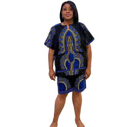 African Print Danshiki Top - Ethnic Women's Blouse, 100% Cotton