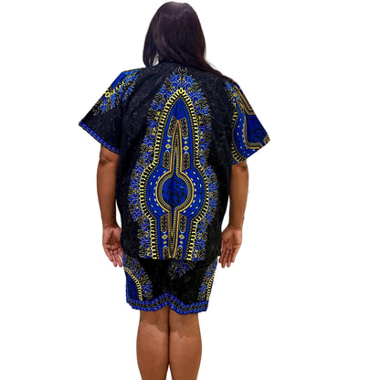 African Print Danshiki Top - Ethnic Women's Blouse, 100% Cotton
