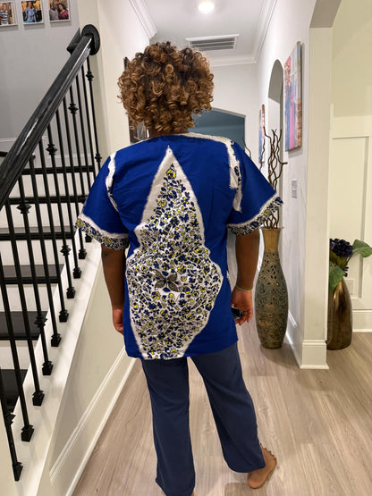 African Print Danshiki Top - Ethnic Women's Blouse, 100% Cotton