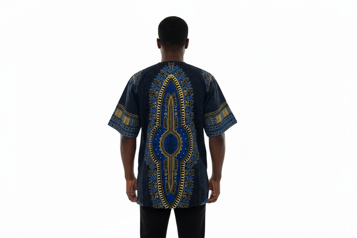 African Ethnic Print Men Danshiki Top, Modern Cotton