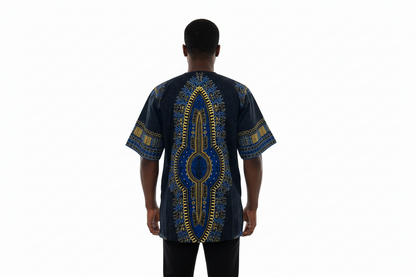 African Ethnic Print Men Danshiki Top, Modern Cotton