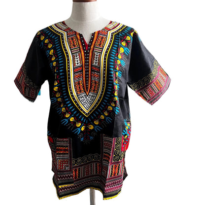African Print Danshiki Top: Unisex Ethnic Blouse, 100% Cotton