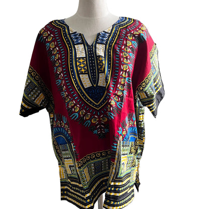 African Print Danshiki Top: Unisex Ethnic Blouse, 100% Cotton