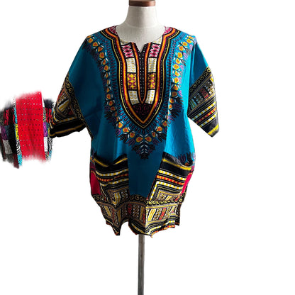 African Print Danshiki Top: Unisex Ethnic Blouse, 100% Cotton