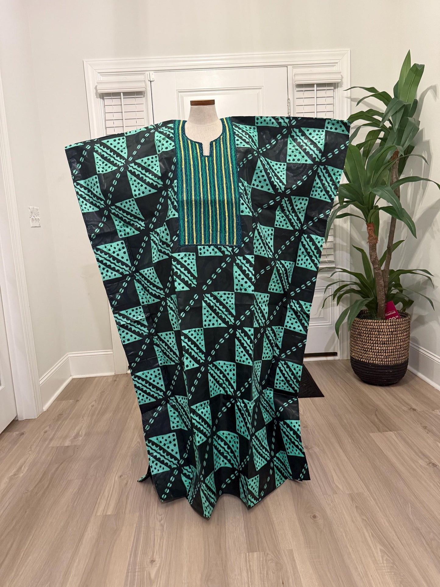 African Women Embroidered Brocade Batik/Adire Print Kaftan/Bubu