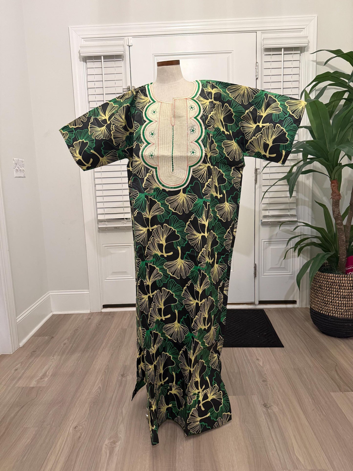 African Women Embroidered Brocade Batik/Adire Print Kaftan/Bubu